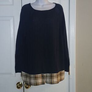 Cj Banks navy blue lightweight casual fall sweater with plaid hem Sz 1X NWOT